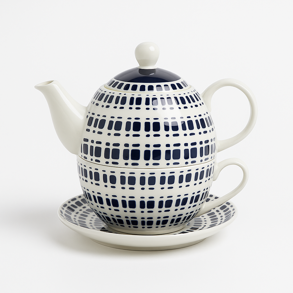 One Tea Set Cuadros Azules