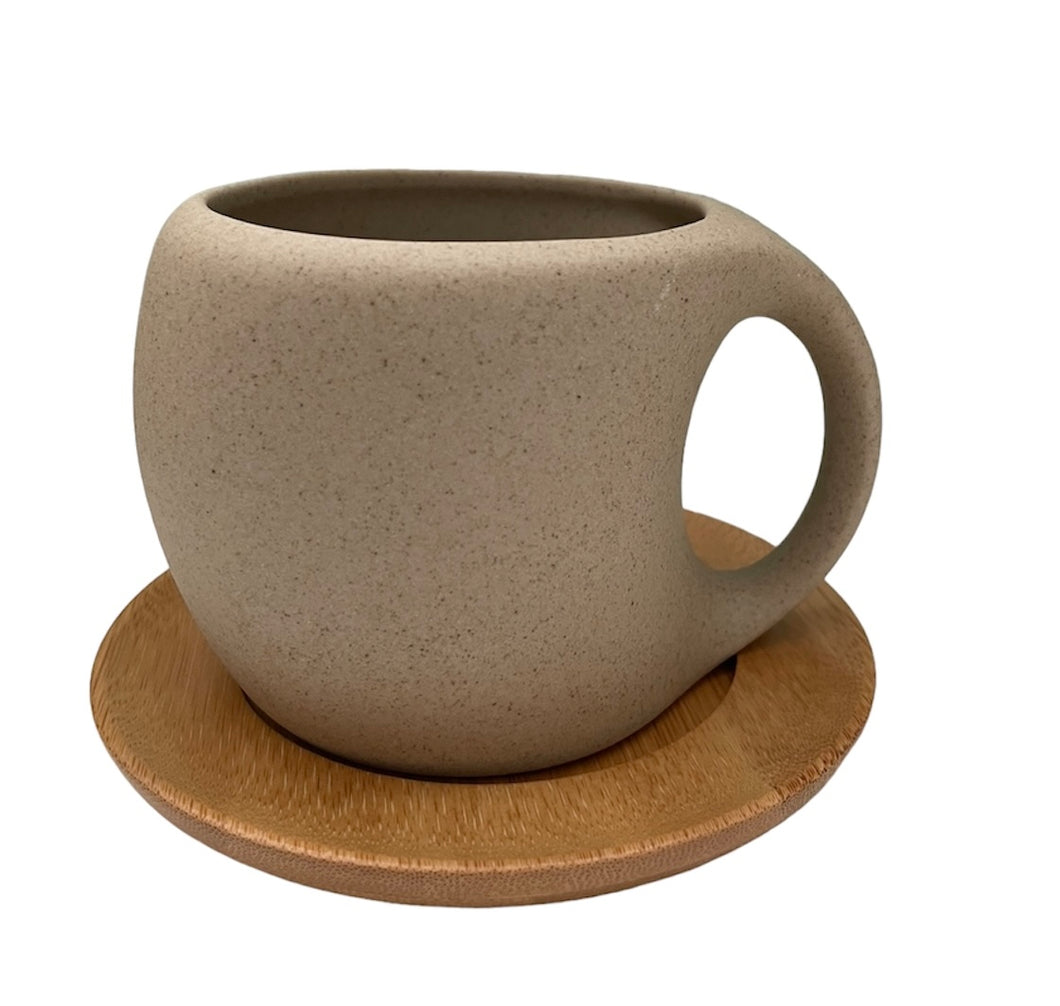 Ceramic cup & wooden saucer